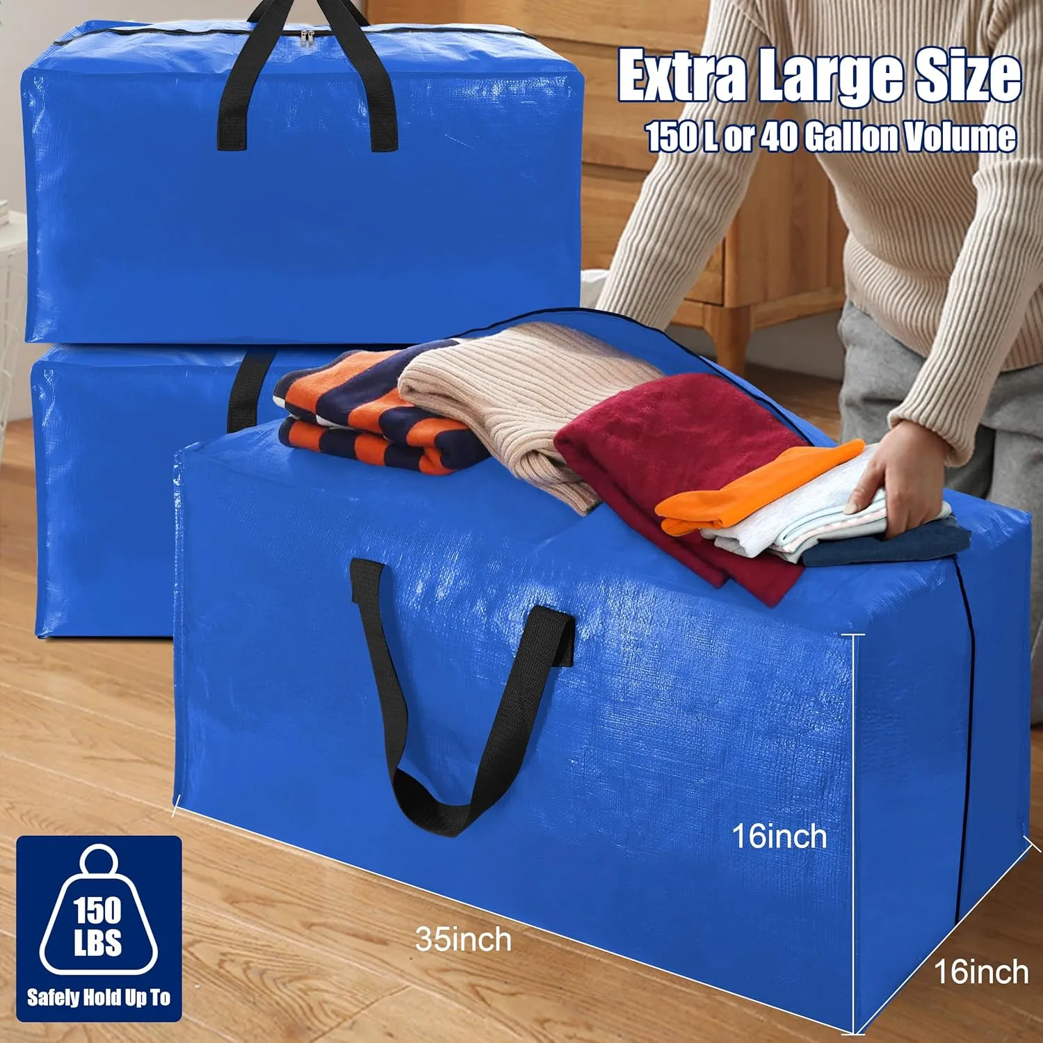 Cosy Family 8 Pack Heavy Duty Extra Large Moving Bags with Backpack Straps - Strong Handles & Zippers, Storage Totes For Space Saving, Fold Flat, Alternative to Moving Box (40 gal, Multicolored)