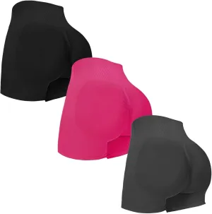Coume 3 Pack Workout Shorts for Women Waist Seamless High Cross Scrunch Butt Lifting Biker Gym Yoga Athletic Booty Shorts