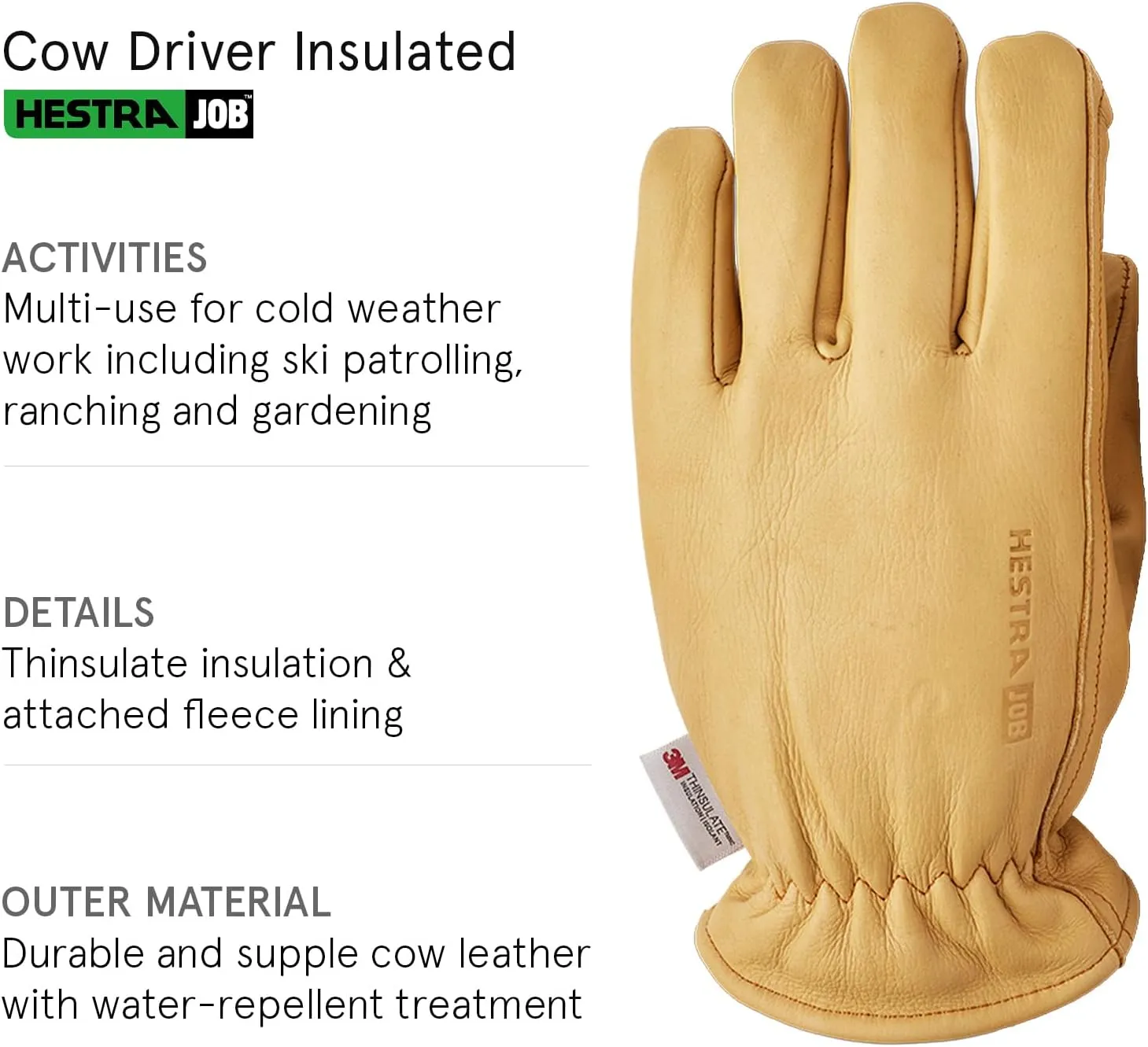 Cow Driver Insulated Work Glove, Thermal Insulated Leather Multi-Use Winter Gloves for Everyday Winter Outdoor Use