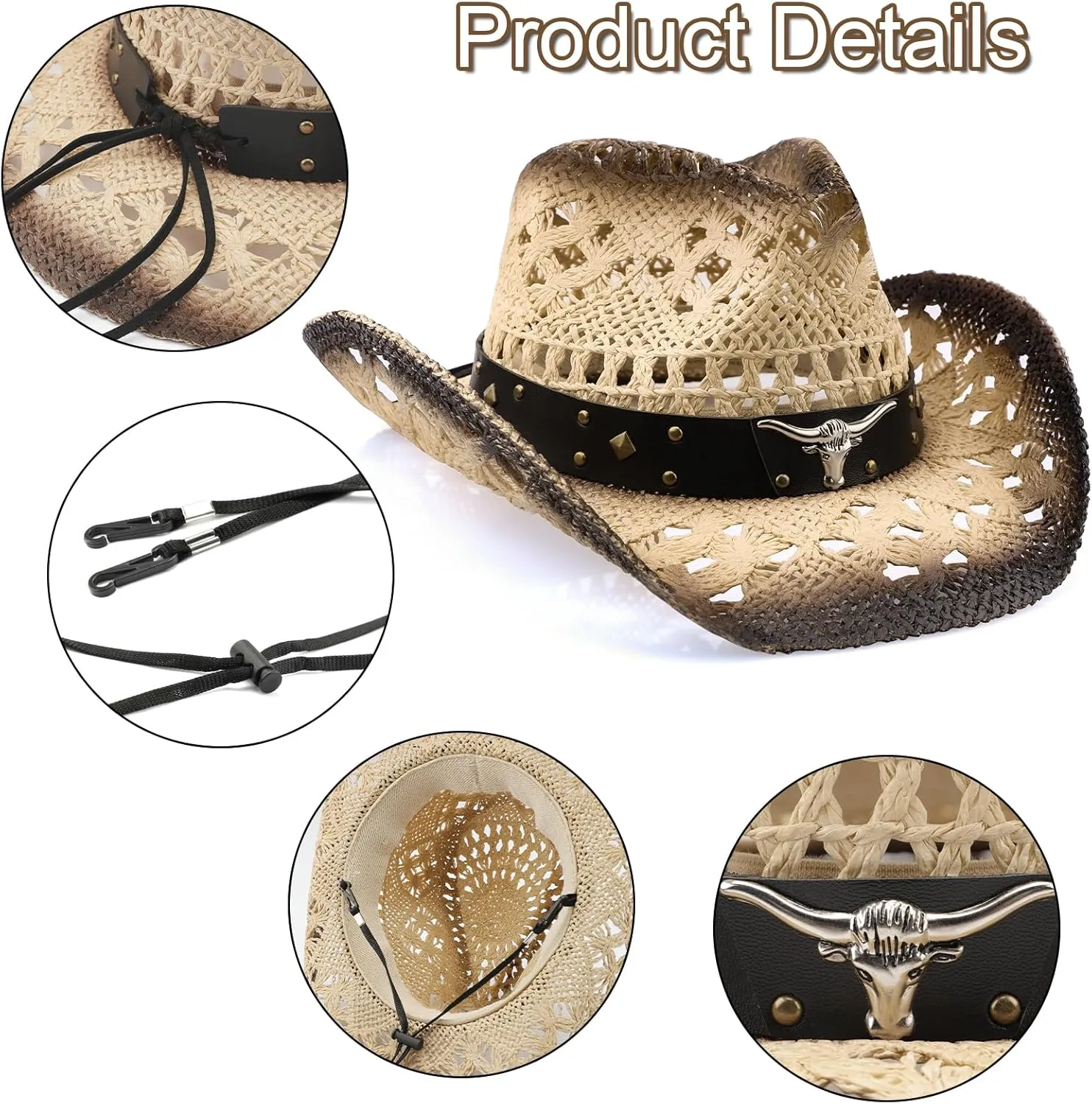 Cowboy Hat,Cowgirl Hat,Cowboy Hats for Women/Mens/Straw Wide with Shapeable Brim Cowboy Hat for Womens/White/Black.