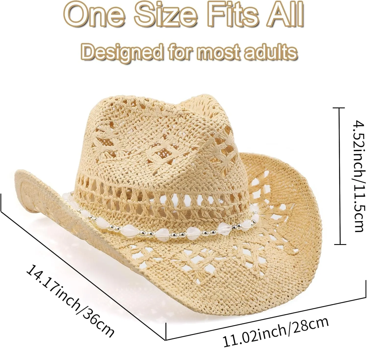 Cowboy Hat,Cowgirl Hat,Cowboy Hats for Women/Mens/Straw Wide with Shapeable Brim Cowboy Hat for Womens/White/Black.