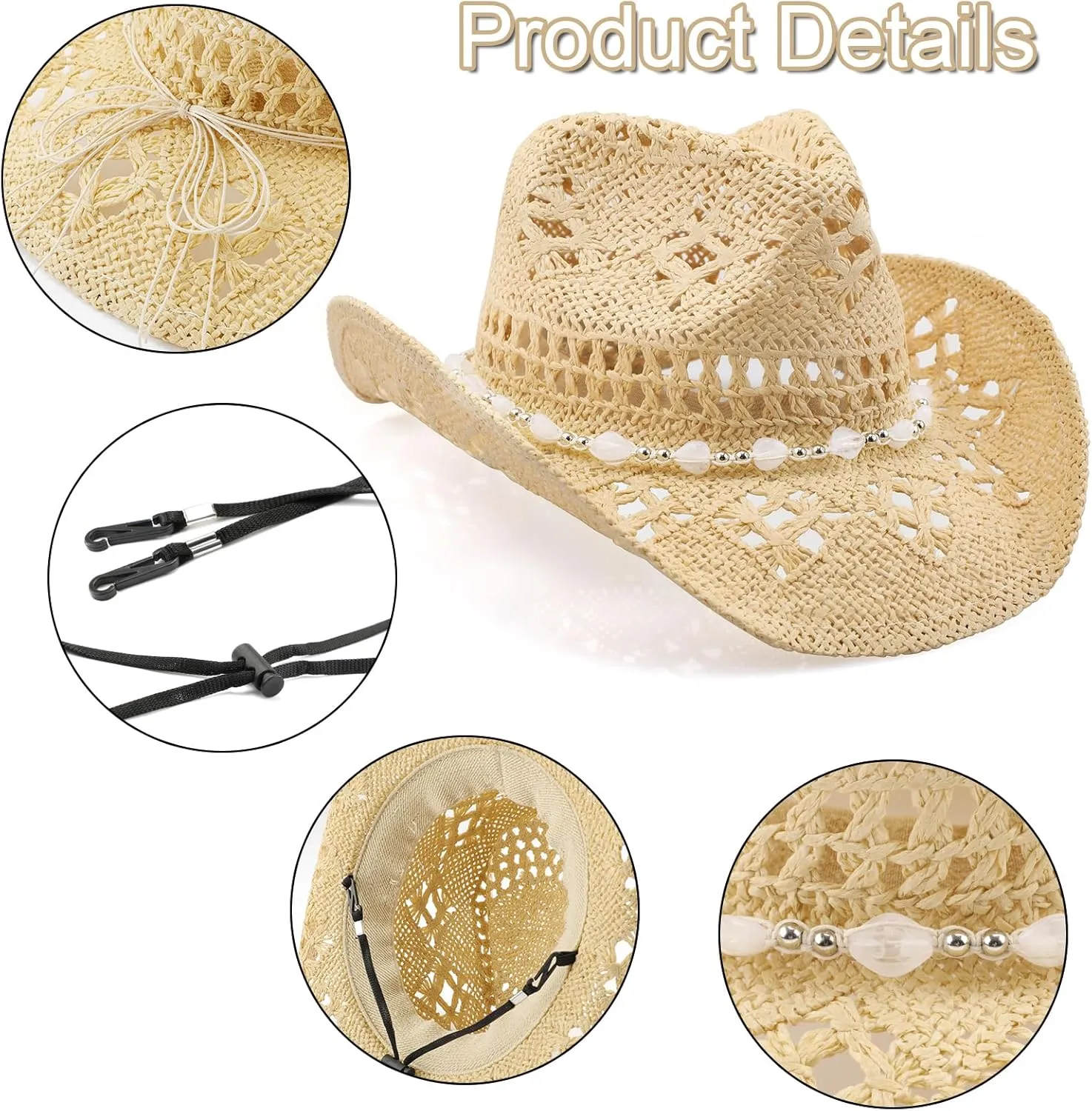 Cowboy Hat,Cowgirl Hat,Cowboy Hats for Women/Mens/Straw Wide with Shapeable Brim Cowboy Hat for Womens/White/Black.