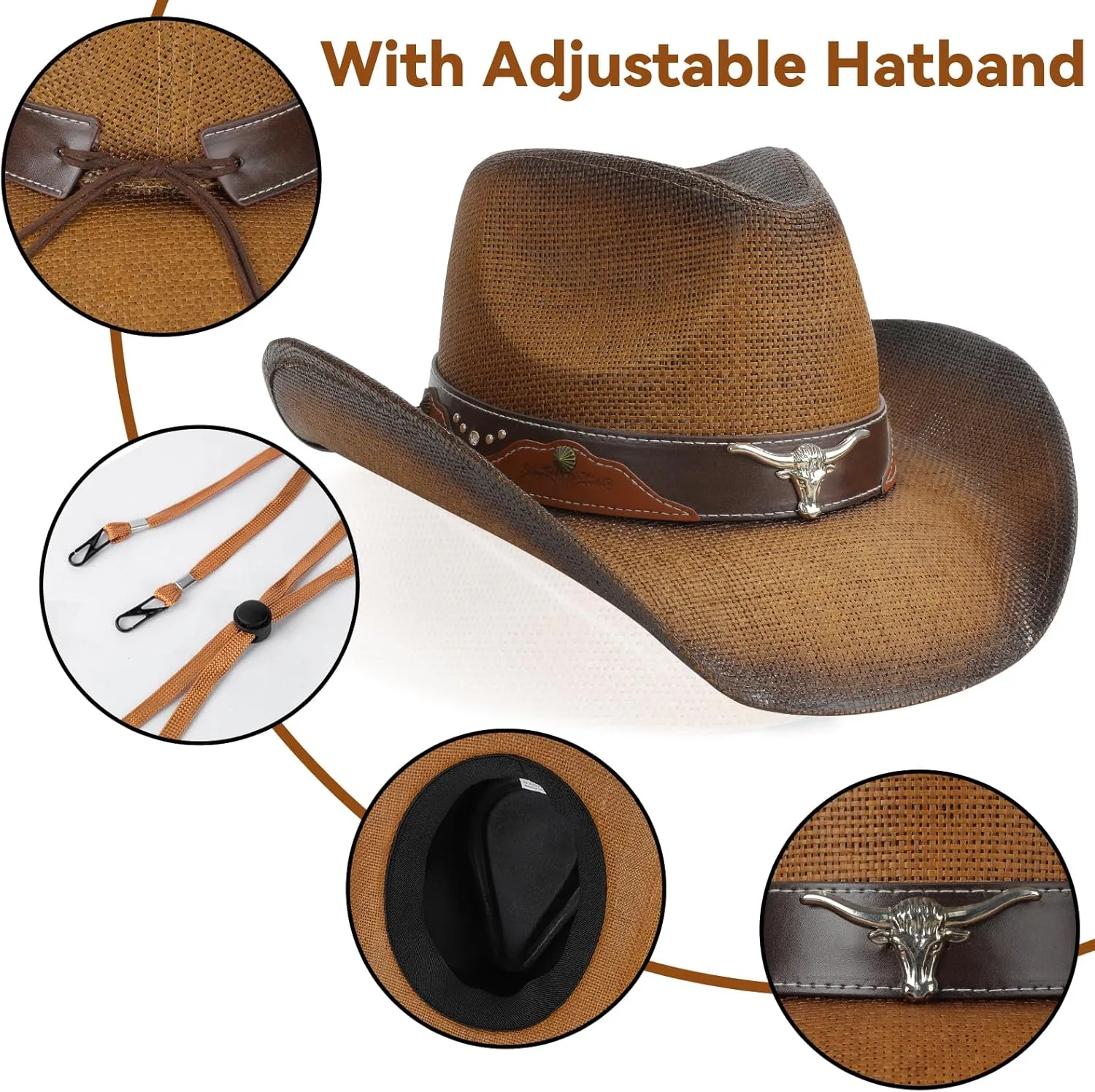 Cowboy Hat,Cowgirl Hat,Western Cowboy Hats for Women/Mens/Straw Wide with Shapeable Brim Cowboy Hat for Womens