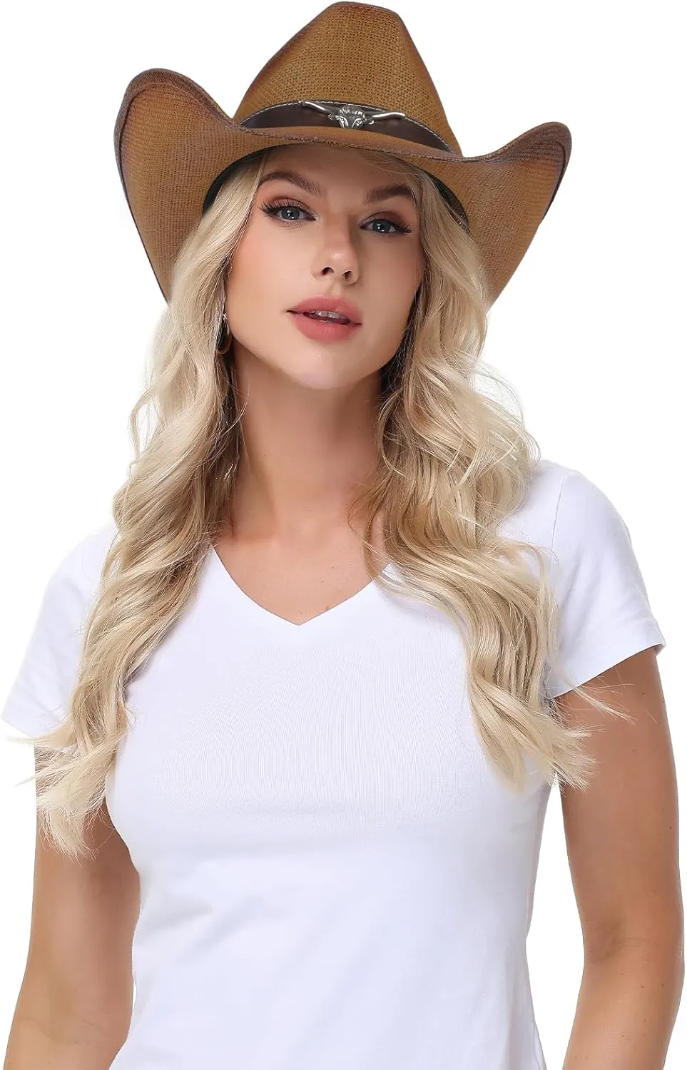 Cowboy Hat,Cowgirl Hat,Western Cowboy Hats for Women/Mens/Straw Wide with Shapeable Brim Cowboy Hat for Womens