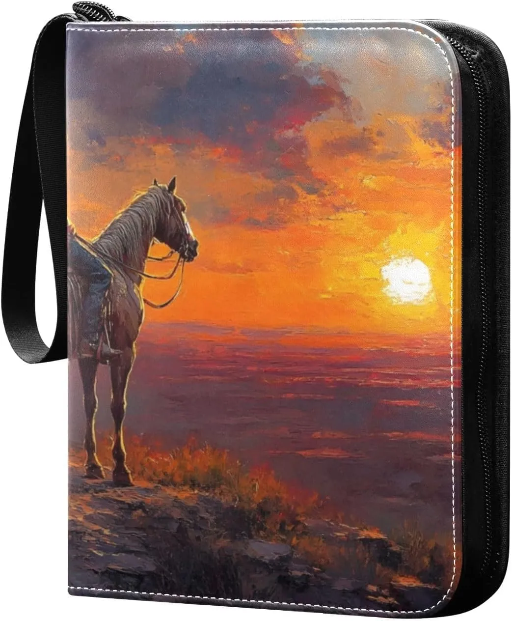Cowboy Oil Painting Card Binder 4-Pockets, 400 Pockets Card Holder with 50 Removable Sleeves, Trading Card Collector Zipper Album Holder, Collector Album