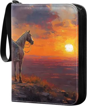 Cowboy Oil Painting Card Binder 4-Pockets, 400 Pockets Card Holder with 50 Removable Sleeves, Trading Card Collector Zipper Album Holder, Collector Album