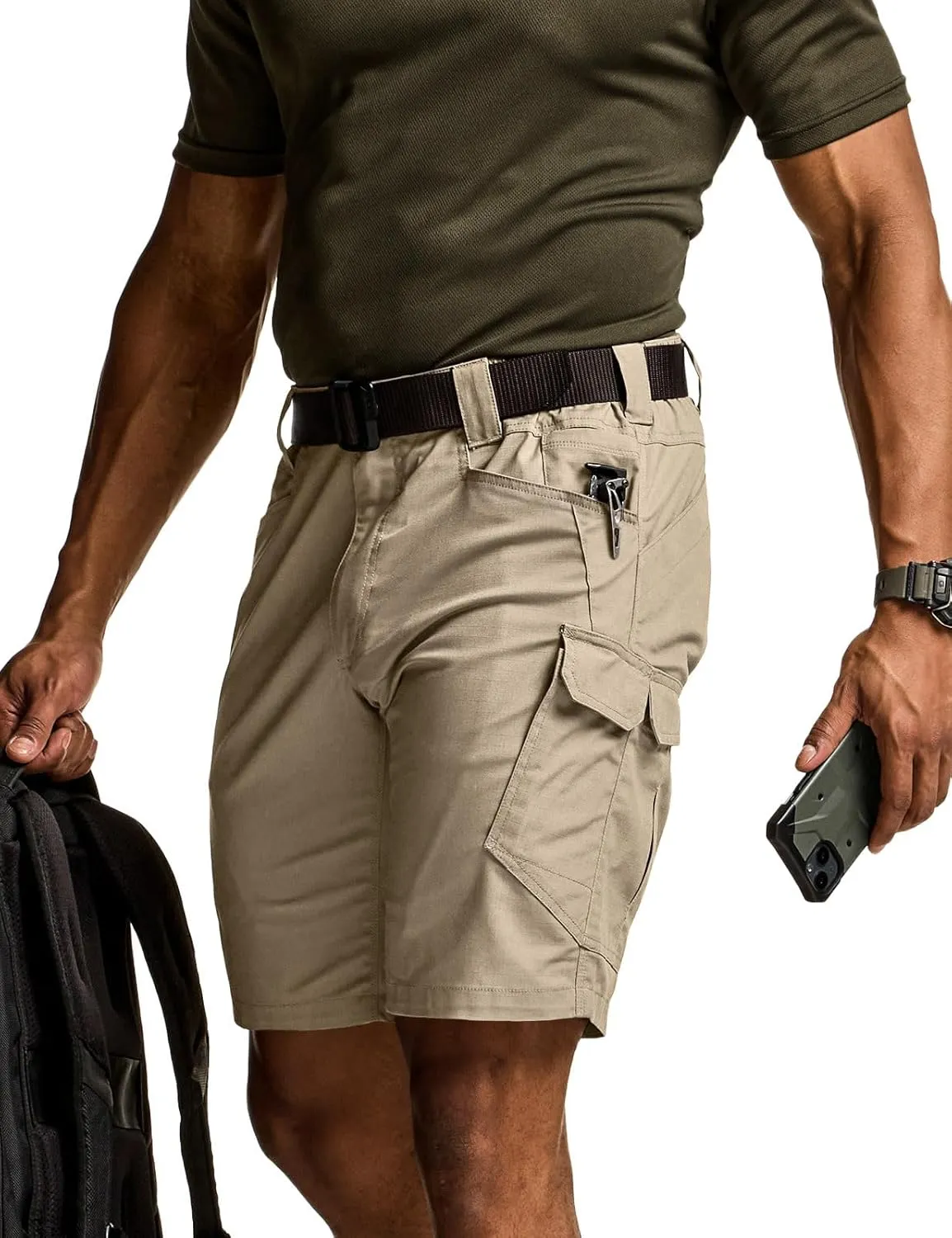 CQR Men's Flex Casual Cargo Shorts, Lightweight Water Resistant Golf Shorts, Stretch Tactical Work Shorts with Multi-Pocket