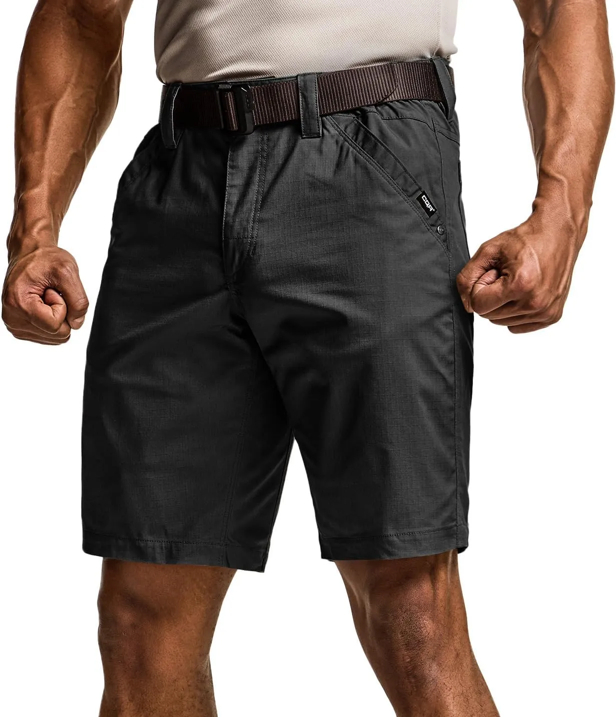CQR Men's Flex Casual Cargo Shorts, Lightweight Water Resistant Golf Shorts, Stretch Tactical Work Shorts with Multi-Pocket