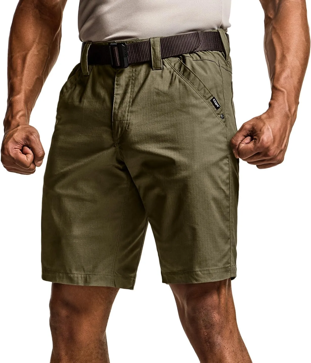 CQR Men's Flex Casual Cargo Shorts, Lightweight Water Resistant Golf Shorts, Stretch Tactical Work Shorts with Multi-Pocket