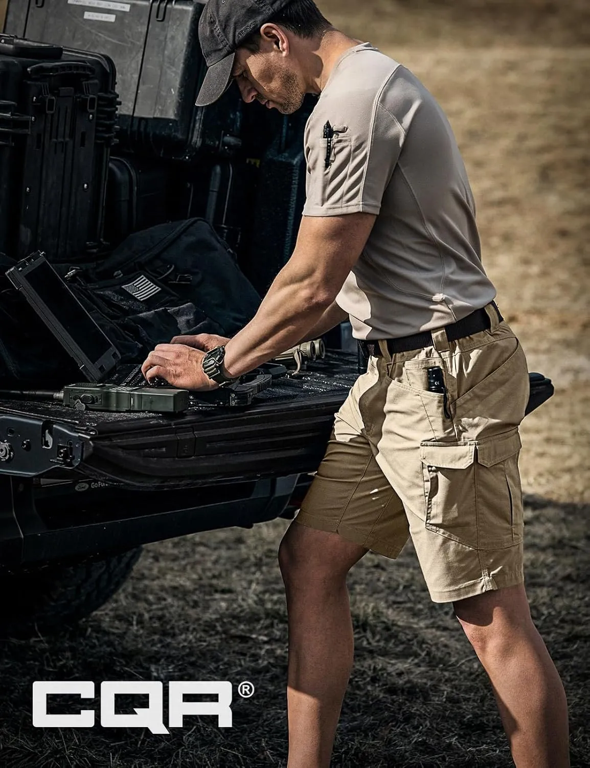 CQR Men's Flex Casual Cargo Shorts, Lightweight Water Resistant Golf Shorts, Stretch Tactical Work Shorts with Multi-Pocket