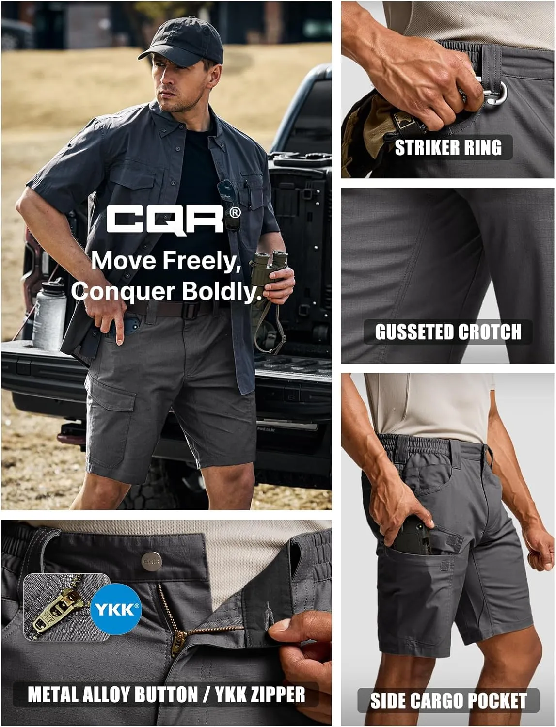 CQR Men's Flex Casual Cargo Shorts, Lightweight Water Resistant Golf Shorts, Stretch Tactical Work Shorts with Multi-Pocket