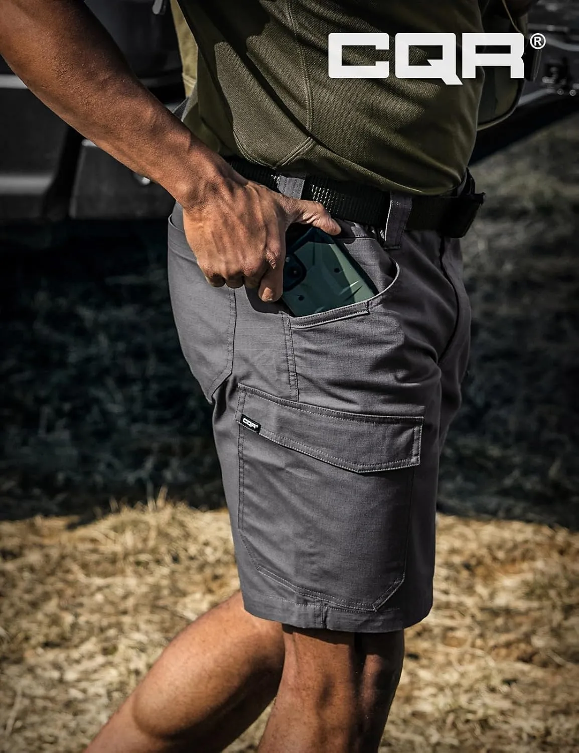 CQR Men's Flex Casual Cargo Shorts, Lightweight Water Resistant Golf Shorts, Stretch Tactical Work Shorts with Multi-Pocket