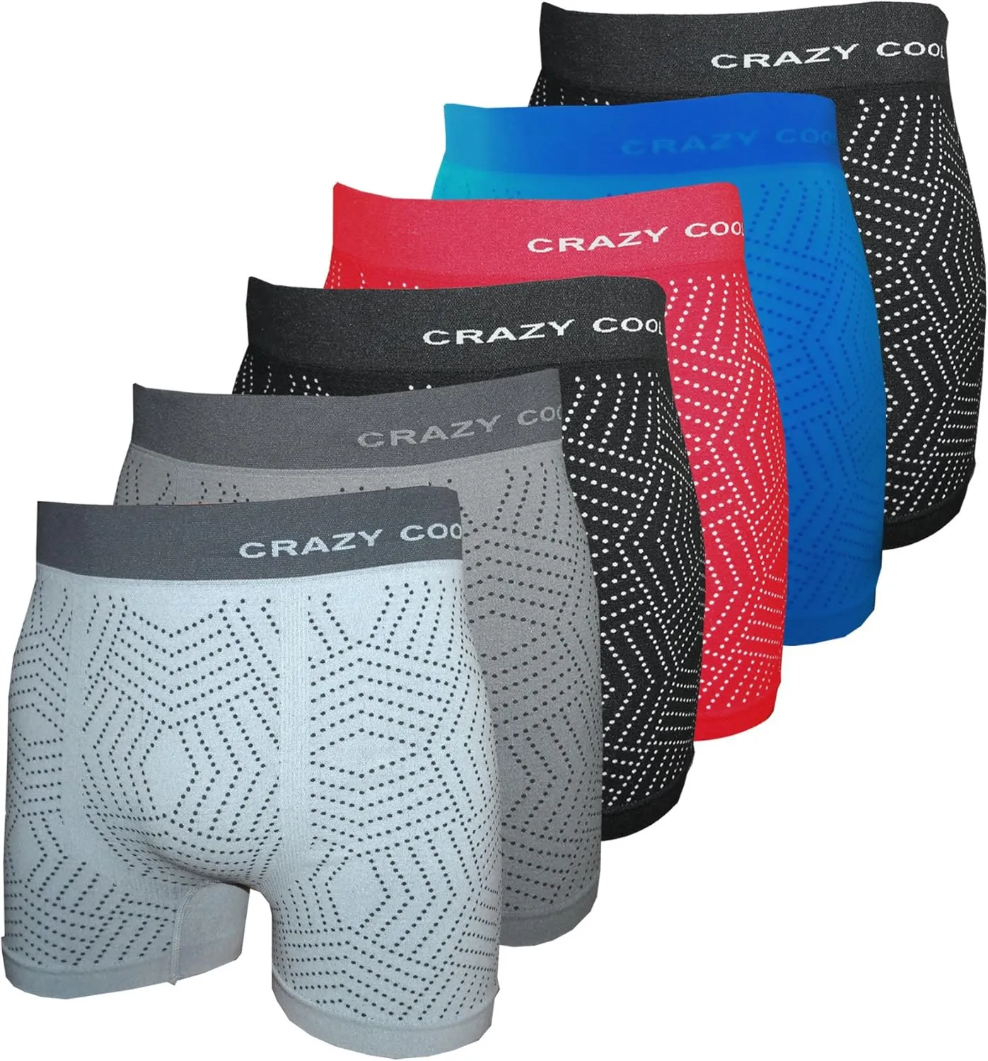 Crazy Cool Mens Comfortable Fun Nylon Seamless Short Boxer Boxer 6-Pack