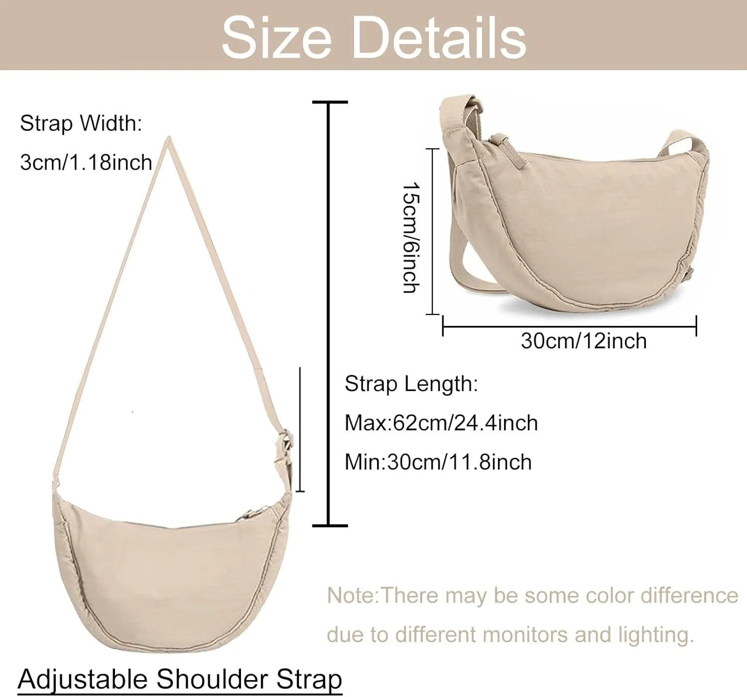 Crescent Bag for Women Men Small Nylon Crossbody Lightweight Shoulder Purse Travel Waist Bag