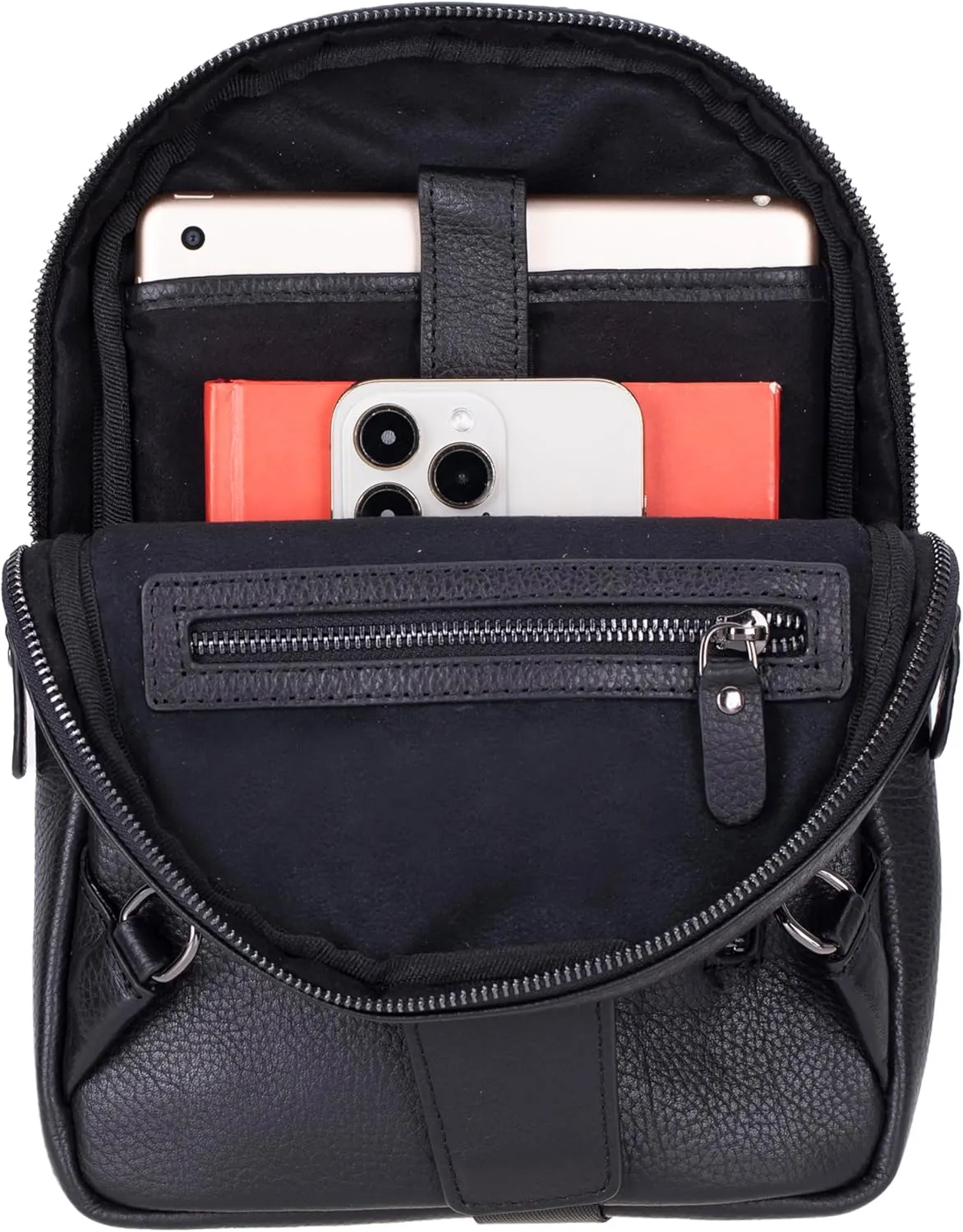 Crossbody Bag for Women, Adjustable Strap - Stylish Genuine Leather Front & Back Purse, Elegant Travel Bag (Pebble Black)