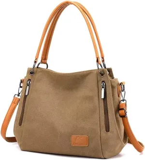 Crossbody Bag for Women Canvas Work Tote Purse Minimalist Multi-Pocket Shoulder Handbag Cloth Hobo Top Handle Satchel