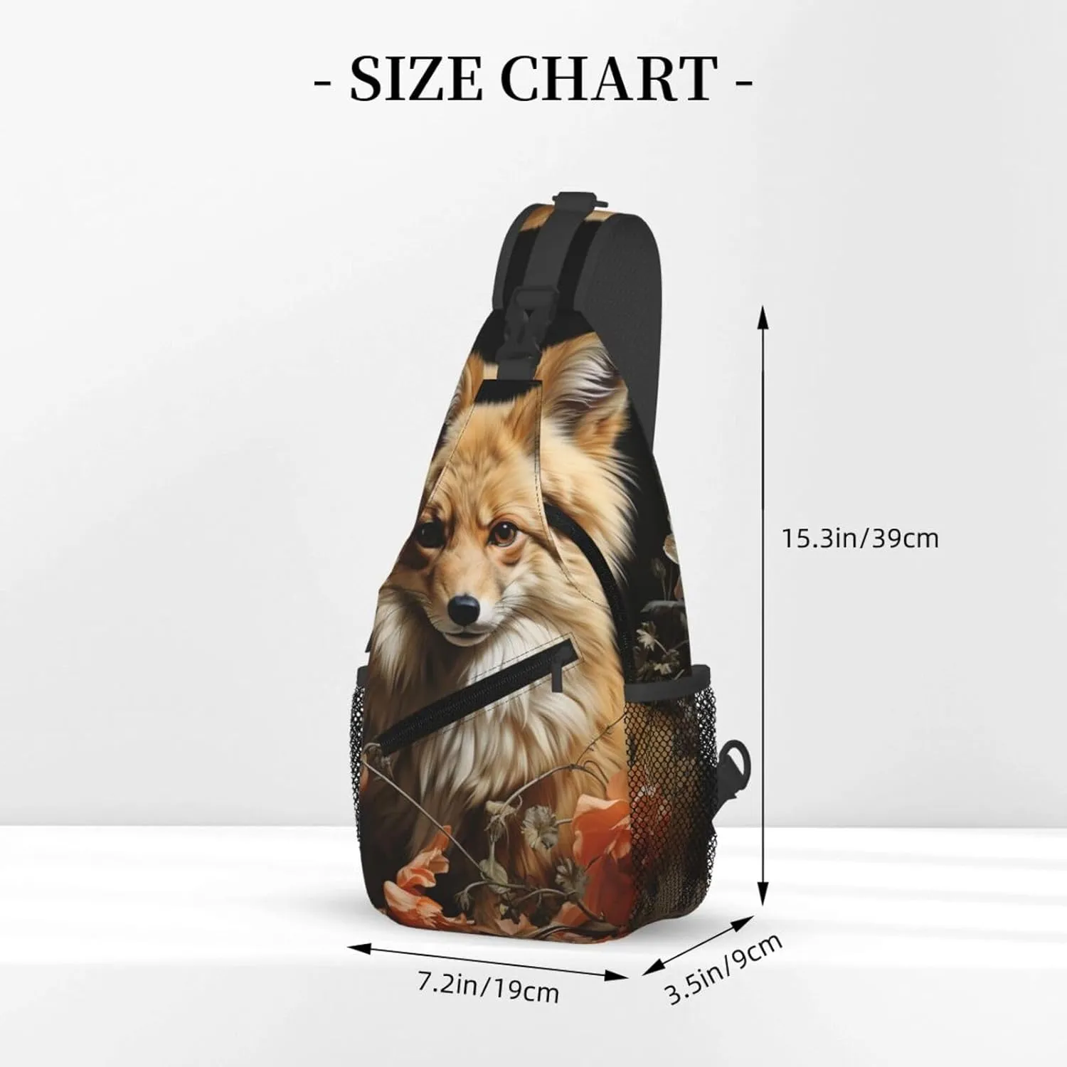 Crossbody Bag for Women Men Flowers and Fox Chest Bag Crossbody Sling Bag Adjustable Shoulder Bag