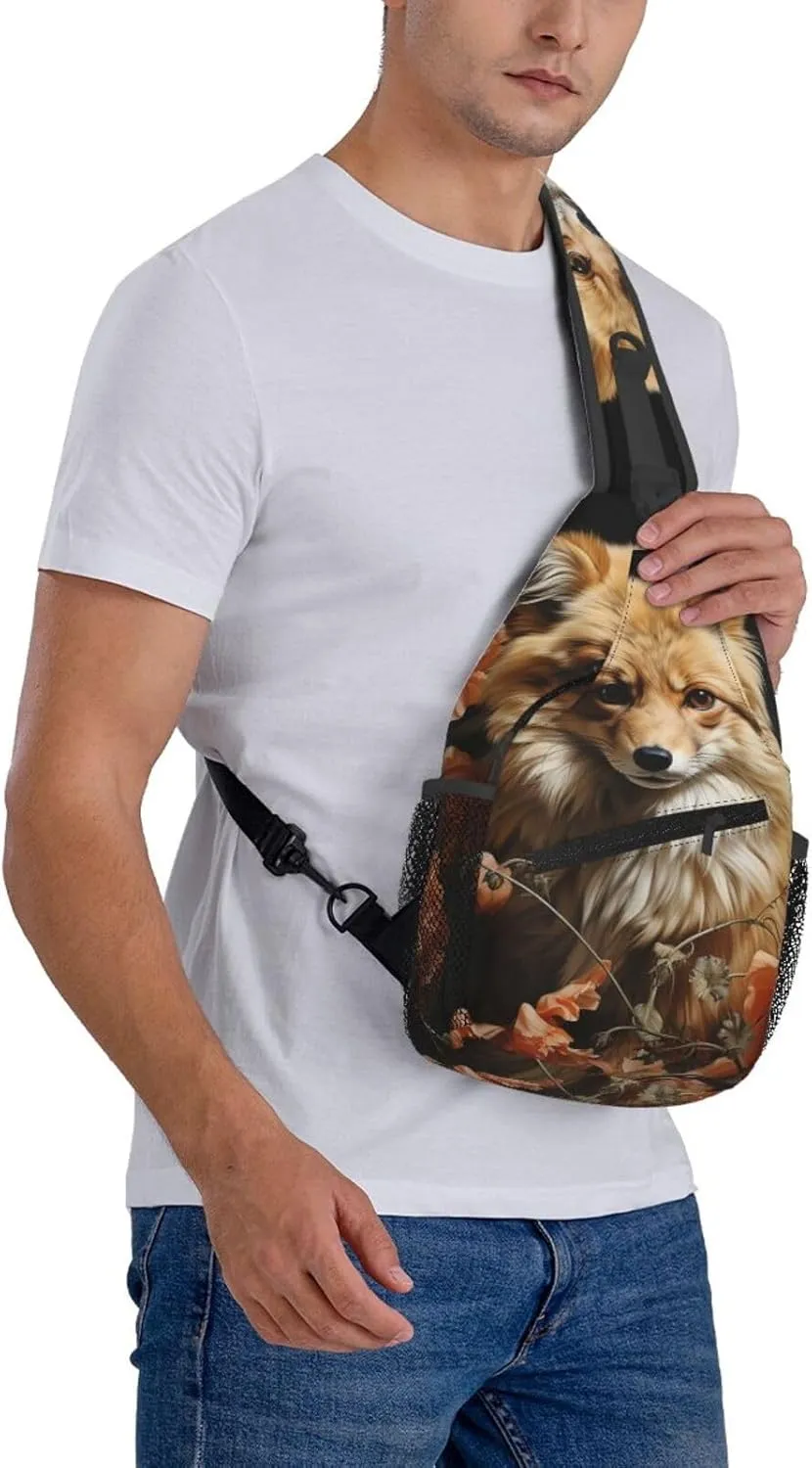 Crossbody Bag for Women Men Flowers and Fox Chest Bag Crossbody Sling Bag Adjustable Shoulder Bag