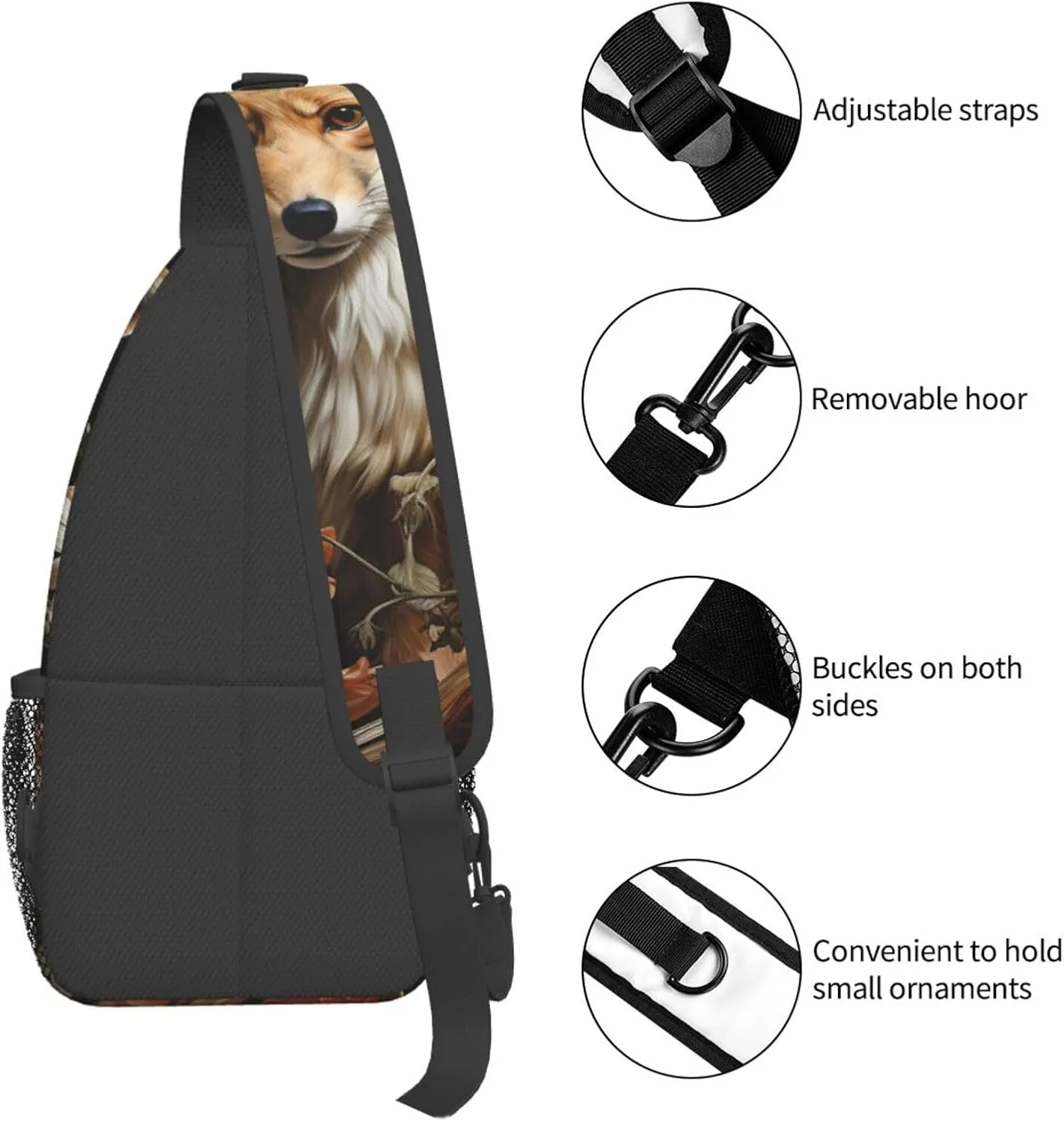 Crossbody Bag for Women Men Flowers and Fox Chest Bag Crossbody Sling Bag Adjustable Shoulder Bag