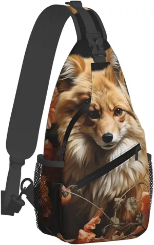 Crossbody Bag for Women Men Flowers and Fox Chest Bag Crossbody Sling Bag Adjustable Shoulder Bag