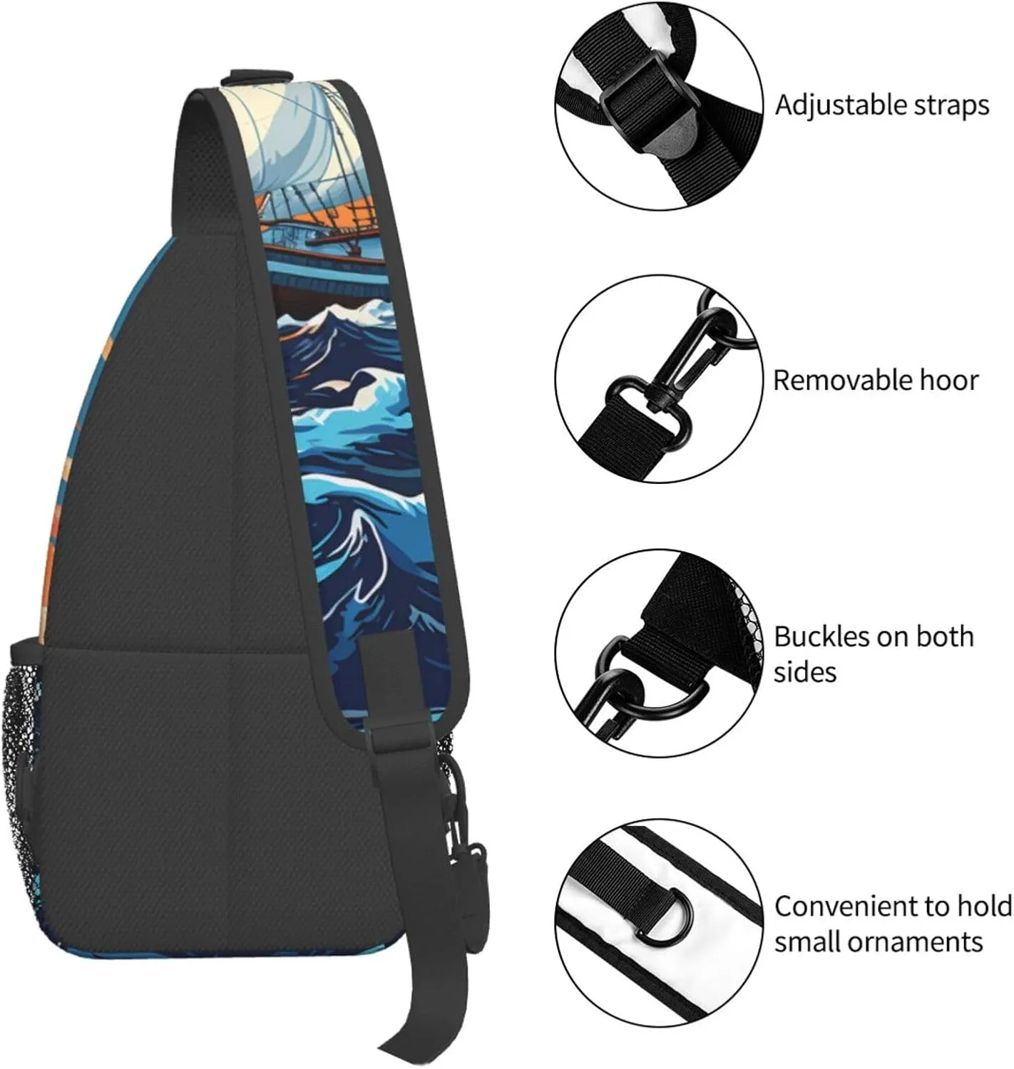 Crossbody Bag for Women Men Sailing Boat Illustration Chest Bag Crossbody Sling Bag Adjustable Shoulder Bag