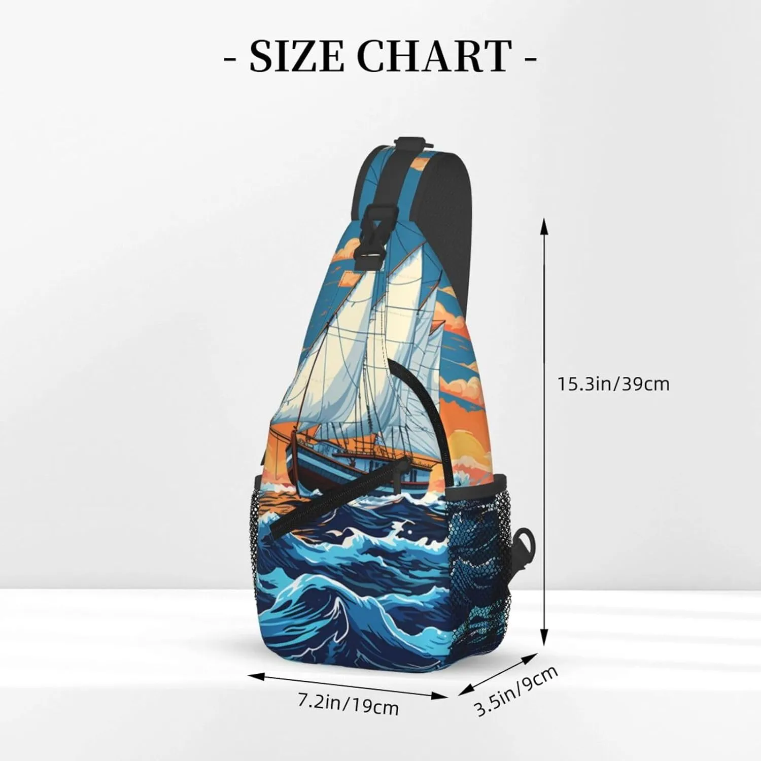 Crossbody Bag for Women Men Sailing Boat Illustration Chest Bag Crossbody Sling Bag Adjustable Shoulder Bag