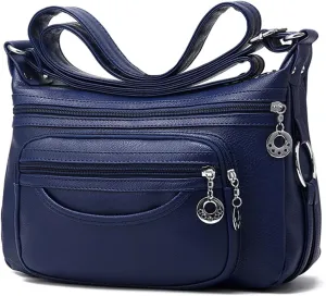 Crossbody Bag for Women Multi Pocket PU Leather Shoulder Handbag Large Capacity Lightweight Purse for Daily Use