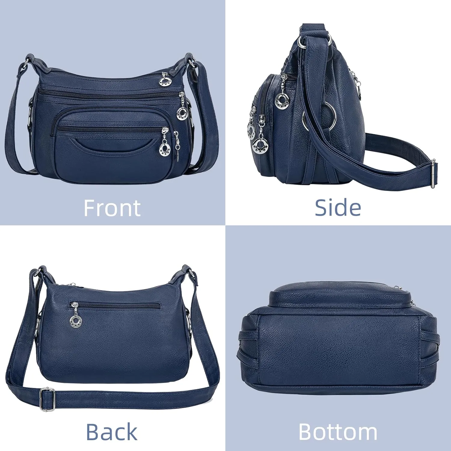 Crossbody Bag for Women Multi Pocket PU Leather Shoulder Handbag Large Capacity Lightweight Purse for Daily Use