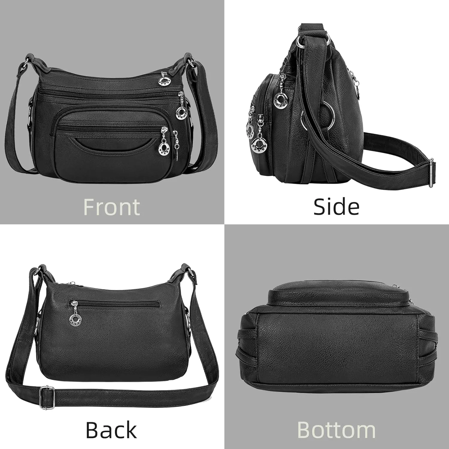 Crossbody Bag for Women Multi Pocket PU Leather Shoulder Handbag Large Capacity Lightweight Purse for Daily Use