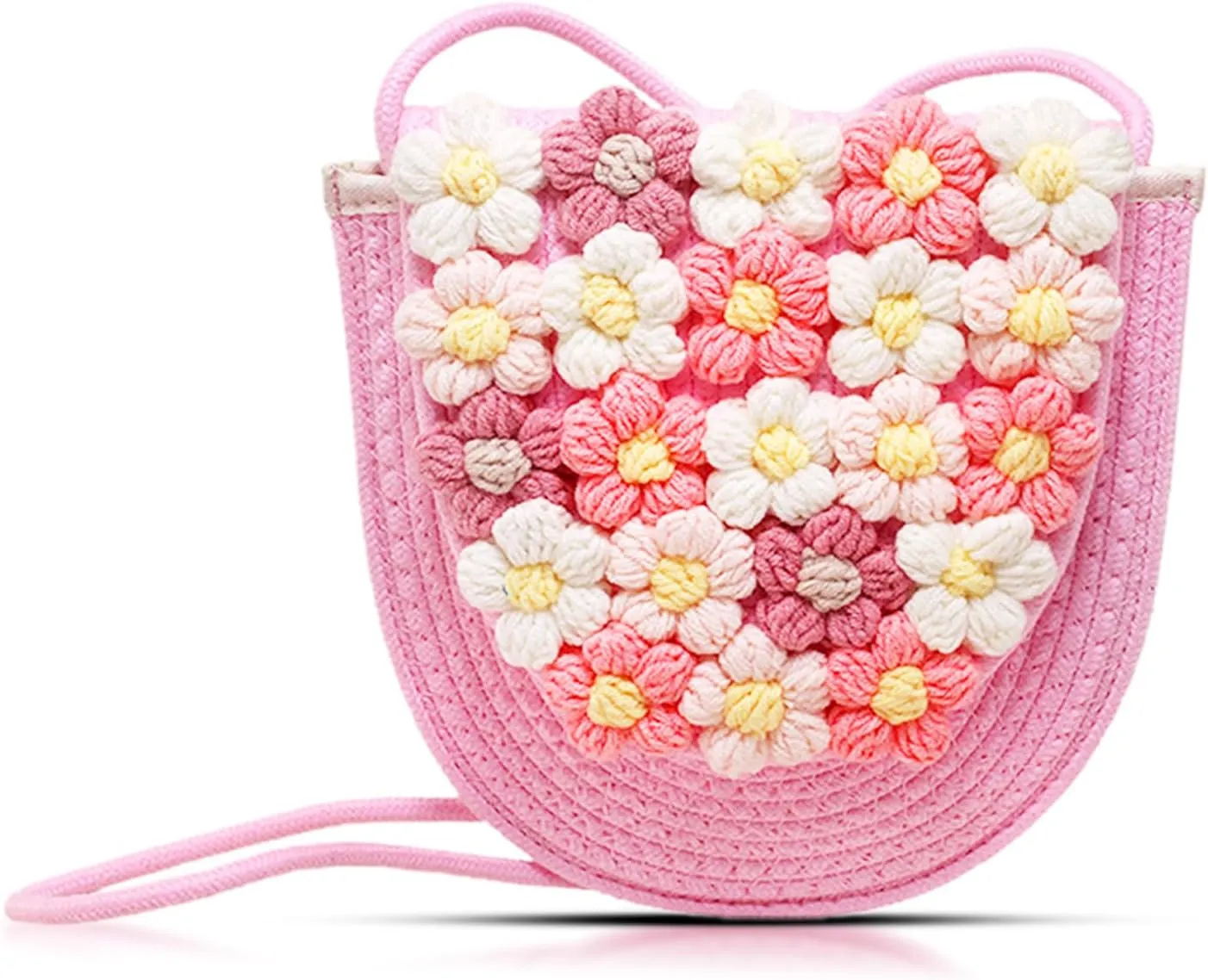 Crossbody bag for women, Pink Purse, Hand-woven Tote Bag, Cute Flowers Knitted Cotton Thread Handbags