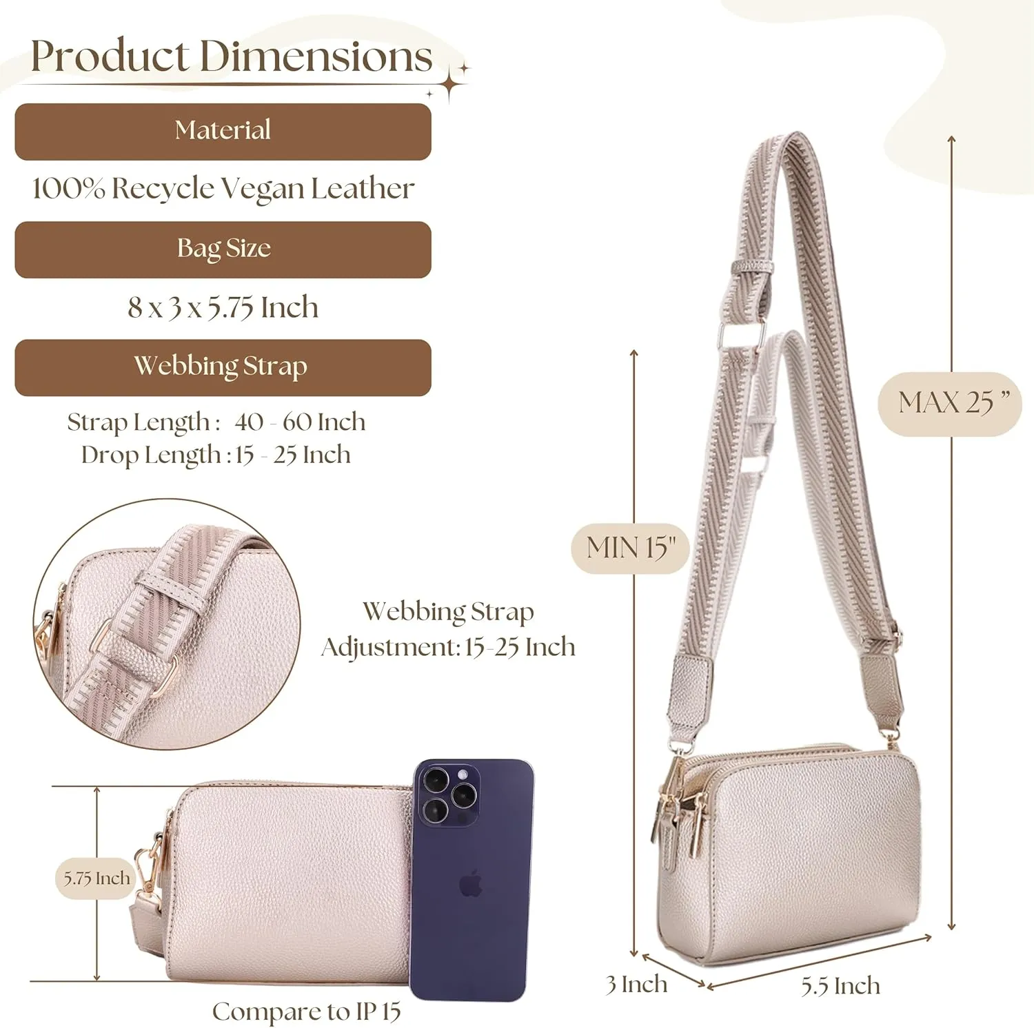 Crossbody Bag for Women Shoulder Bag for Women with Web Strap Camera Bag Handbag for Travel, Work