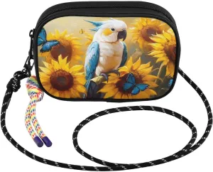 Crossbody Bag Parrot Sunflower for Women Cell Phone Purses Women's Small Shoulder Handbags Wallet Purse with Strap