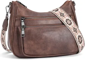 Crossbody Bags for Women Leather Purse Trendy Multi Pocket Shoulder Handbags with Adjustable Guitar Strap