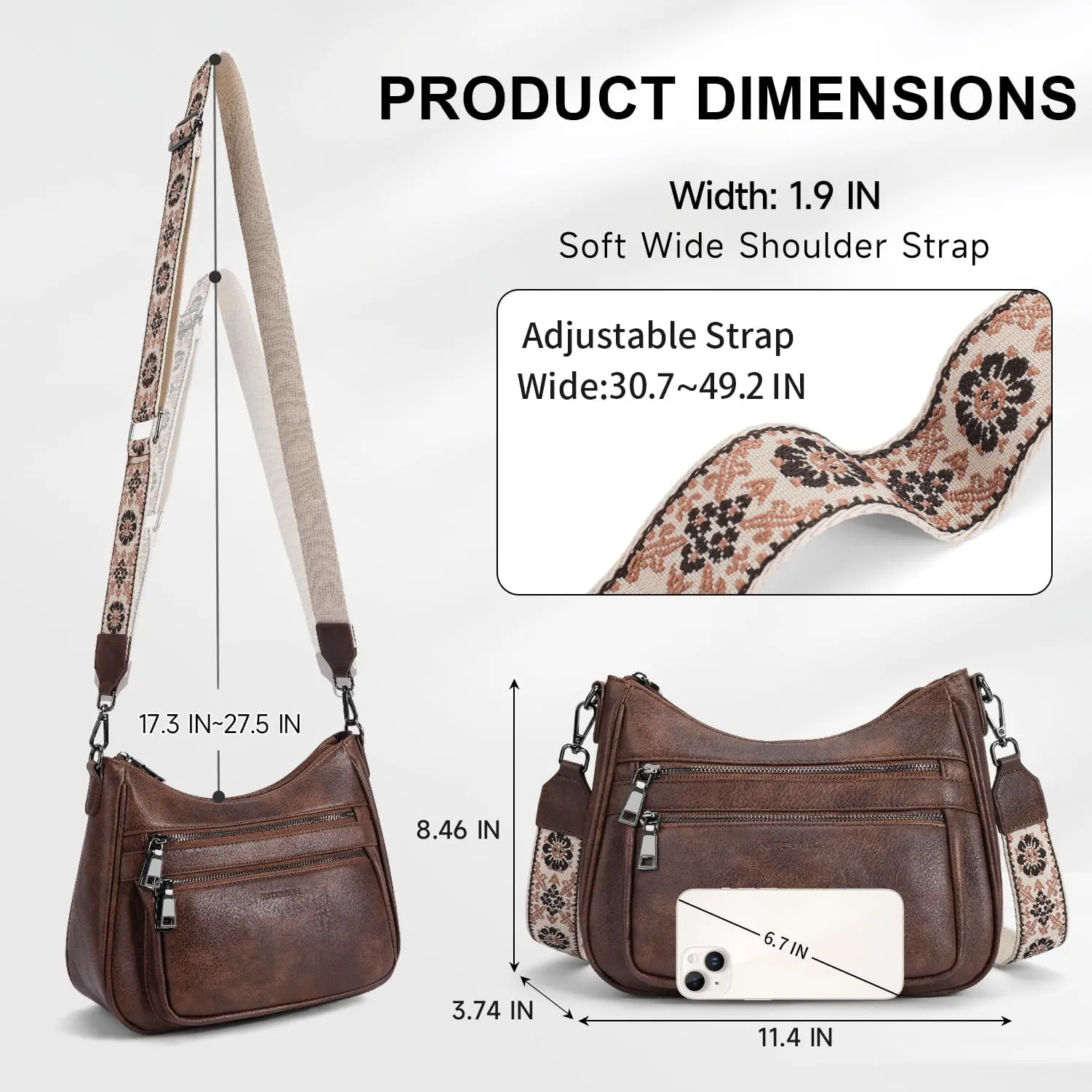 Crossbody Bags for Women Leather Purse Trendy Multi Pocket Shoulder Handbags with Adjustable Guitar Strap
