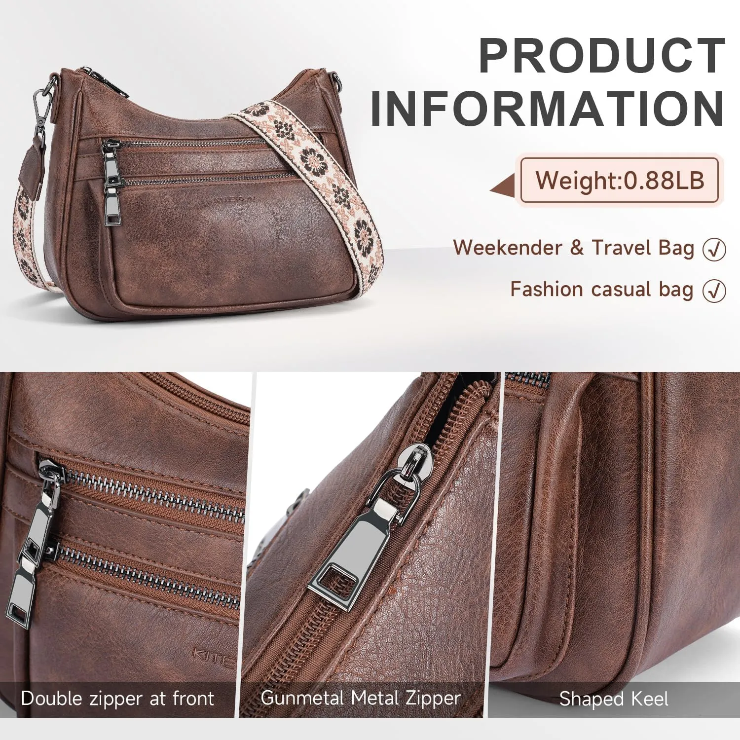 Crossbody Bags for Women Leather Purse Trendy Multi Pocket Shoulder Handbags with Adjustable Guitar Strap