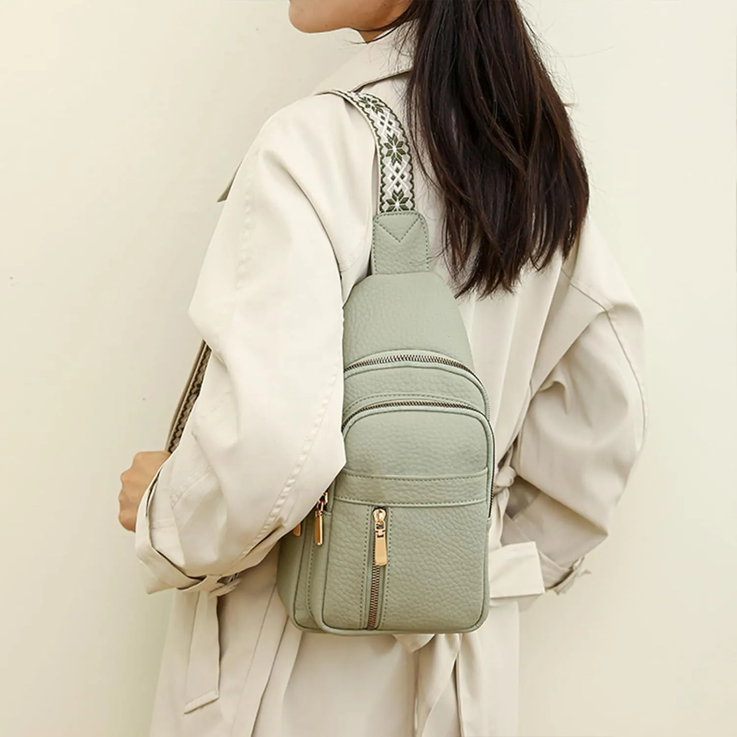 Crossbody Bags for Women, Leather Sling Bag for Women Fanny Pack Chest Bag Strap, Waist Packs Bag for Travel