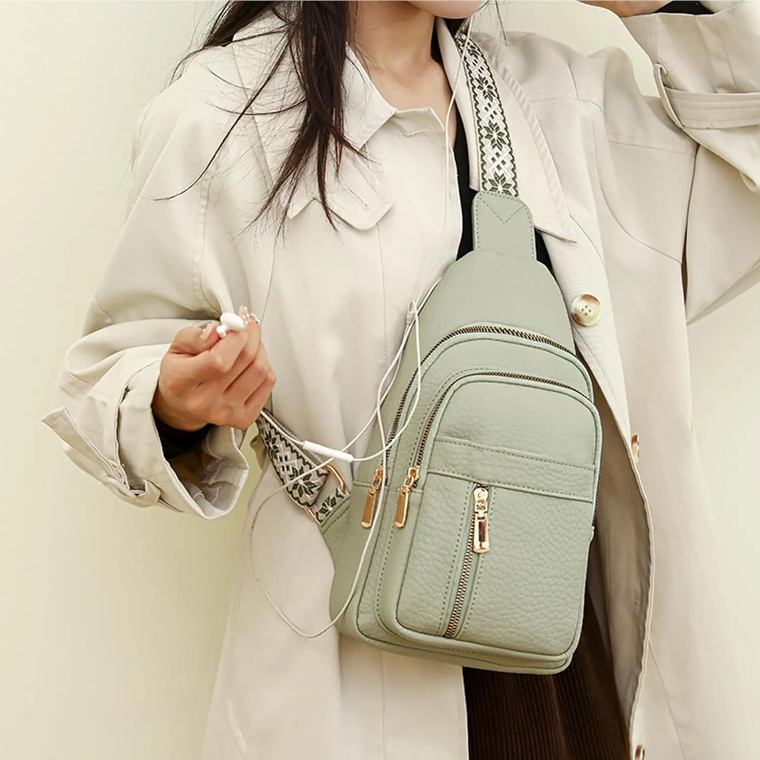 Crossbody Bags for Women, Leather Sling Bag for Women Fanny Pack Chest Bag Strap, Waist Packs Bag for Travel