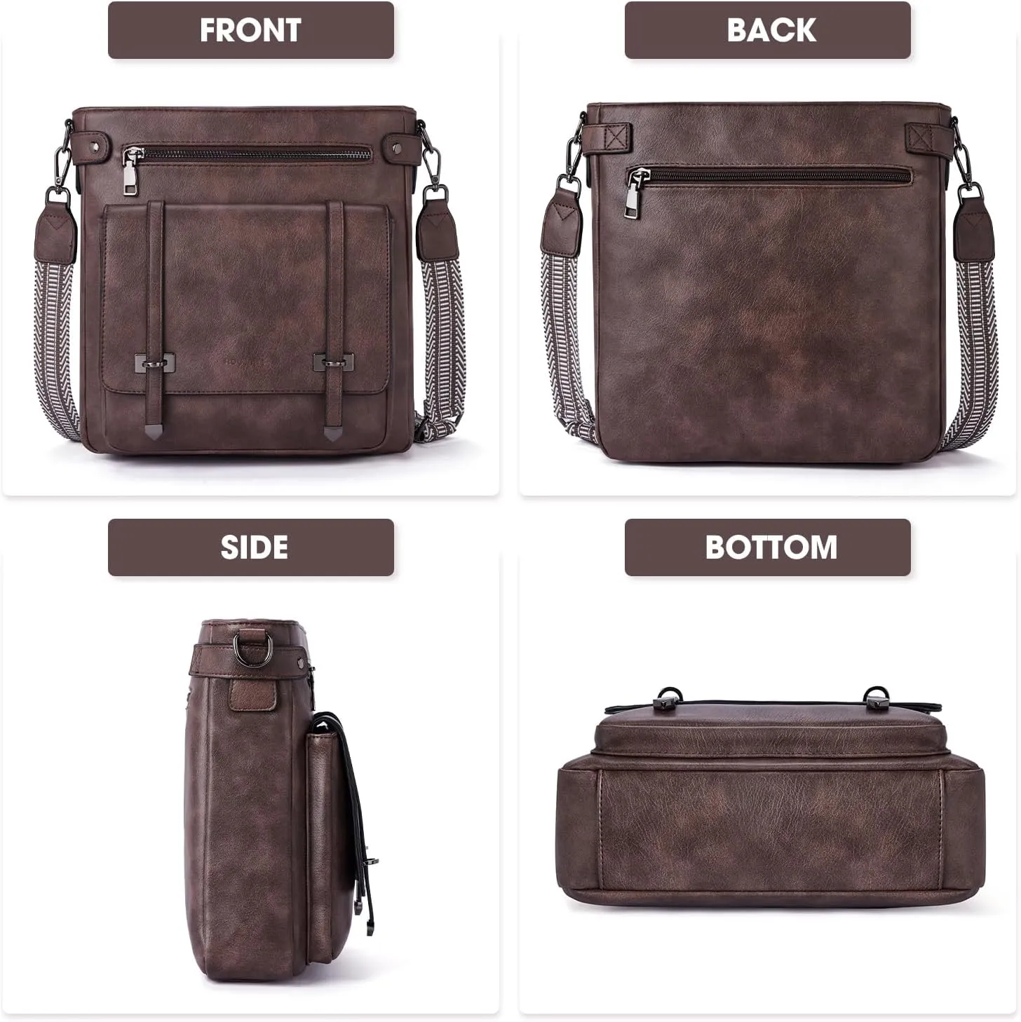 Crossbody Bags for Women,Multi Pocket Crossbody Purses Vegan Leather Shoulder Handbags Travel Purse Adjustable Strap