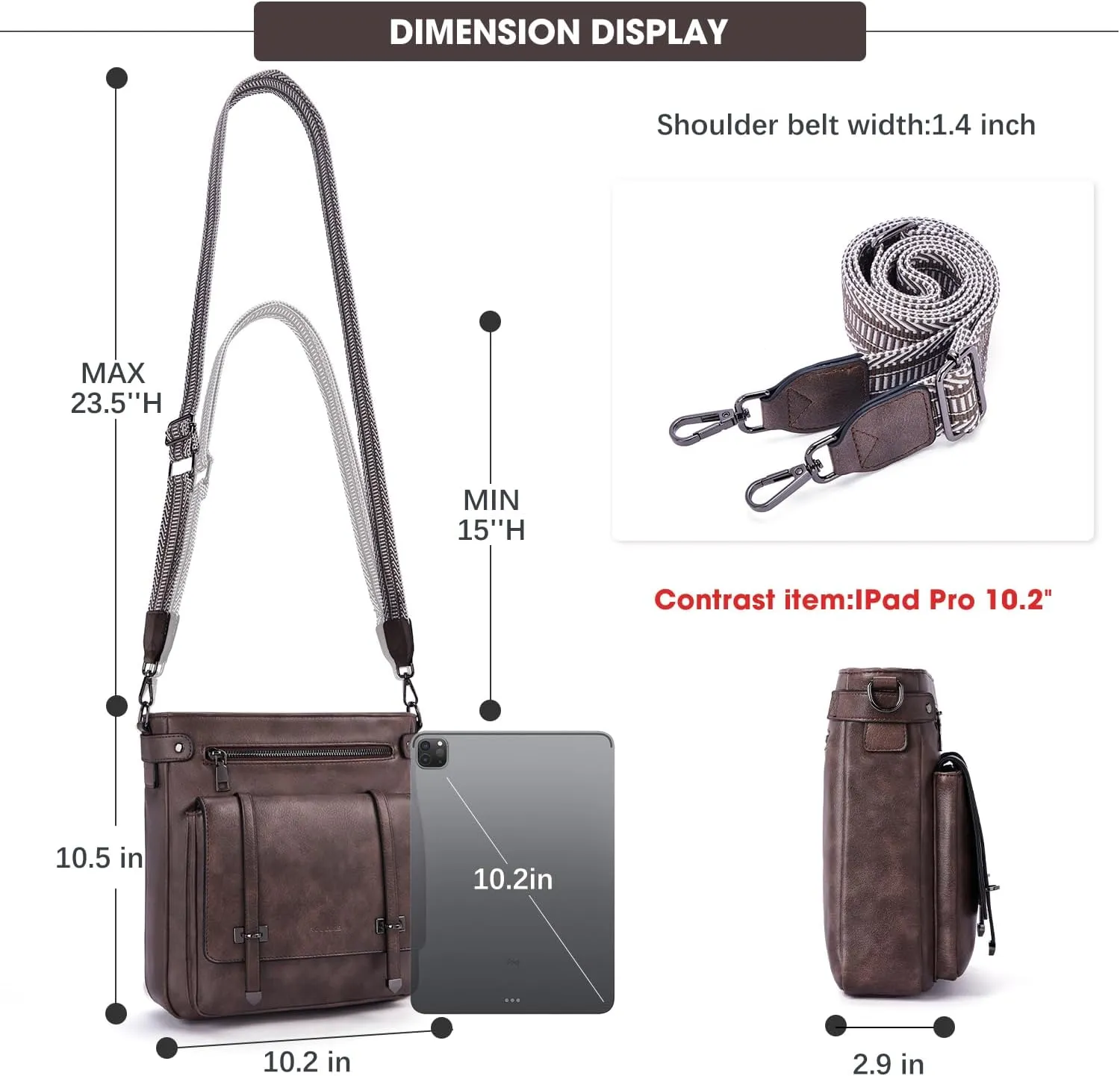 Crossbody Bags for Women,Multi Pocket Crossbody Purses Vegan Leather Shoulder Handbags Travel Purse Adjustable Strap