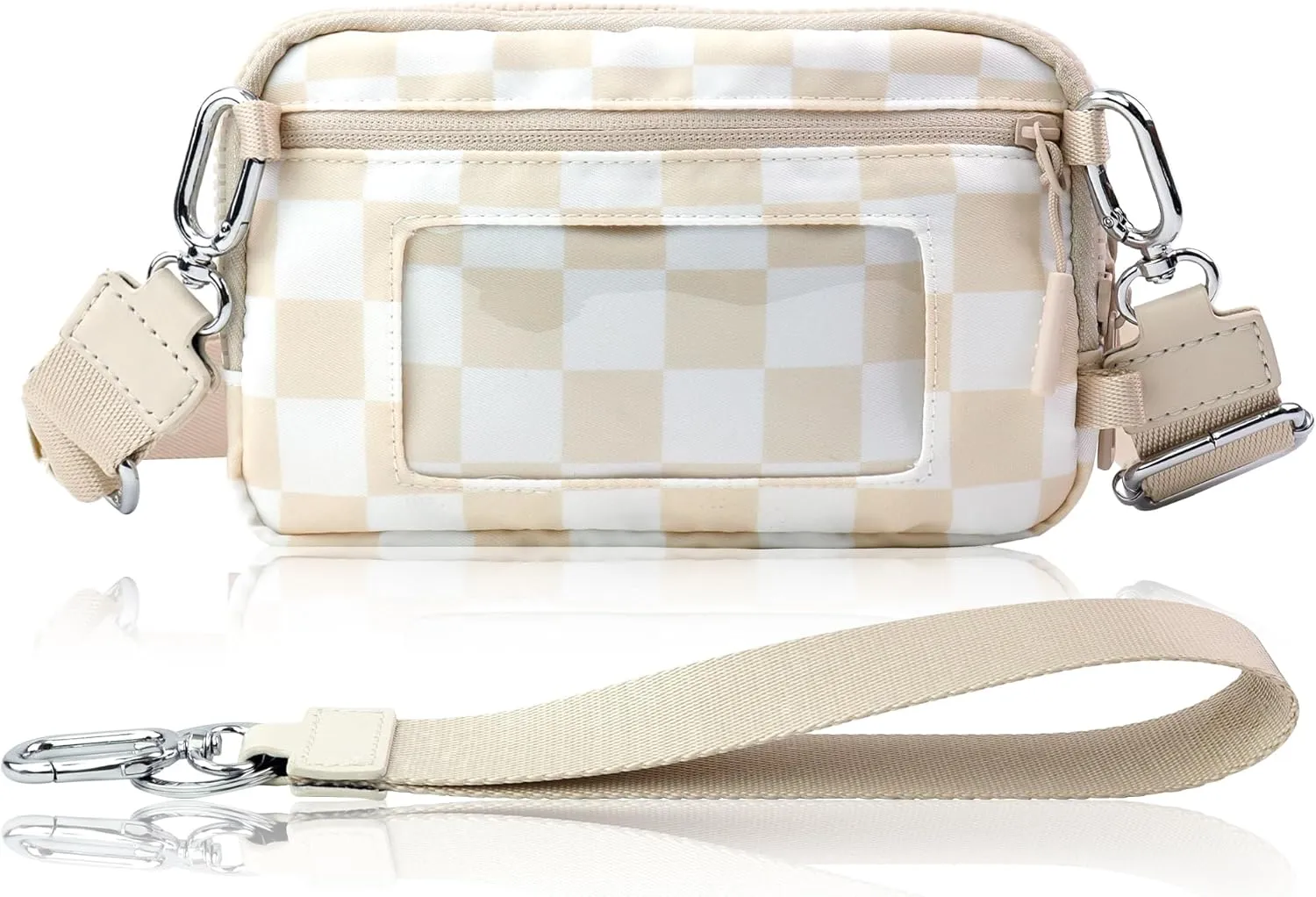 Crossbody Key Bag with ID Window, RFID Blocking Nylon Small cellphone Wallet, Transparent Slot for Easy Access