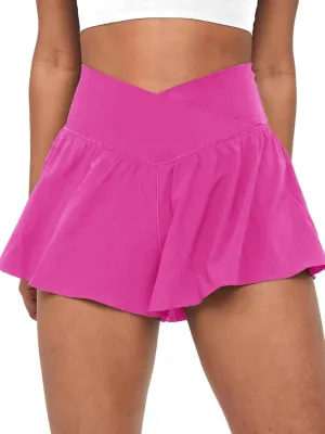 Crossover Flowy Shorts for Women 2 in 1 Athletic Butterfly Running Shorts Tennis Gym Workout Skort with Pocket
