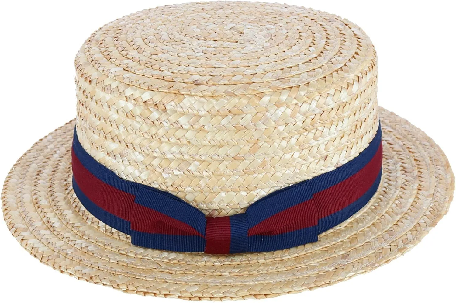 CTM Straw 2 Inch Brim Boater Hat with Navy Band and Elastic Sweatband