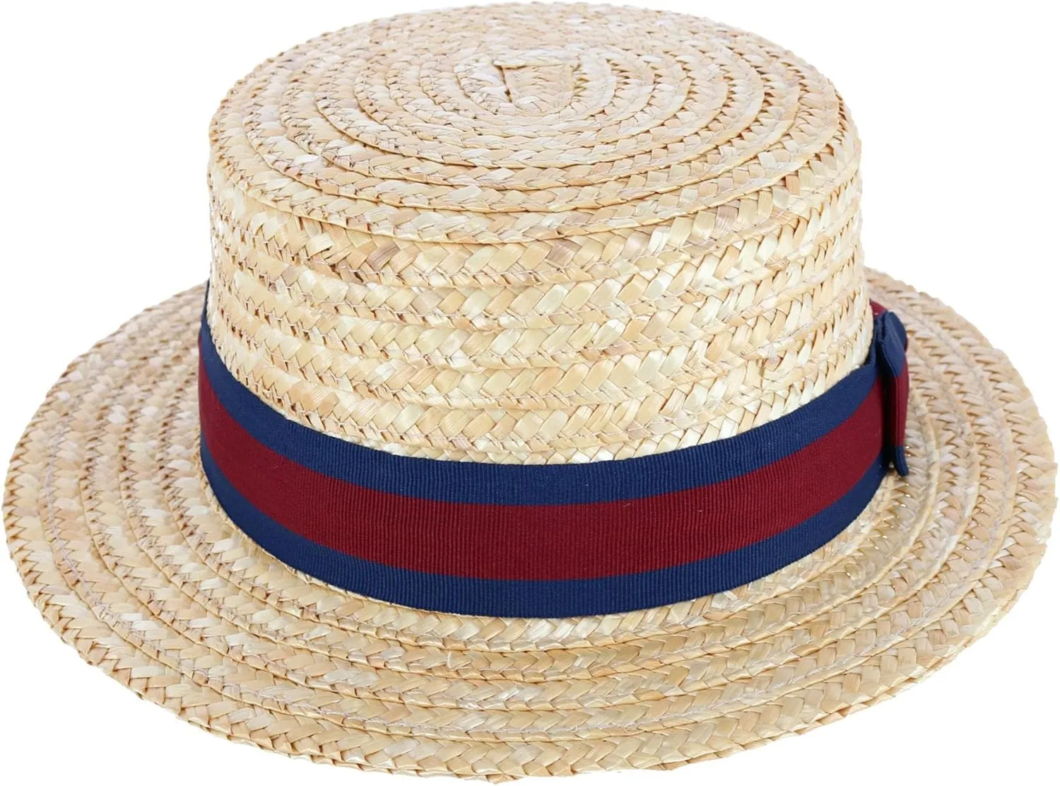 CTM Straw 2 Inch Brim Boater Hat with Navy Band and Elastic Sweatband
