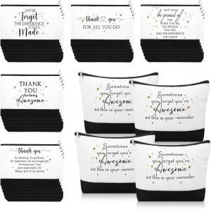 Cunno 30 Pcs Inspirational Gifts Cosmetic Bags for Women Girls Employee Appreciation Makeup Bags Gifts Motivational Canvas Bag Thank You Pouch with Zipper for Teacher Coworker, 6 Style(Stylish)