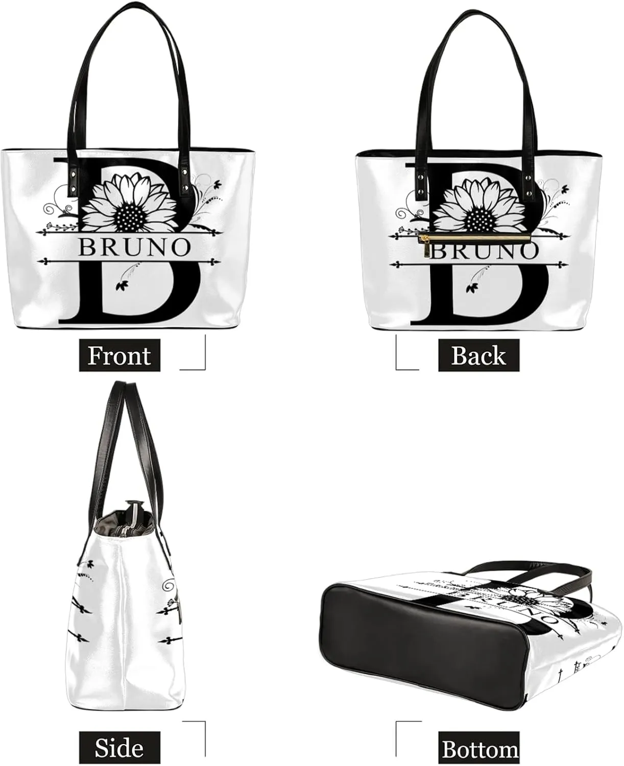 Custom A Tote Bag Women Shoulder Handbags PU Leather for Travel Work