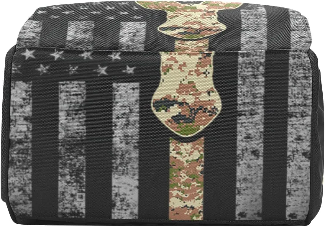 Custom Diaper Bag Backpack - Camo Flag Deer Black Baby Girl Diaper Bag Backpack for Dad Boy Men with Name