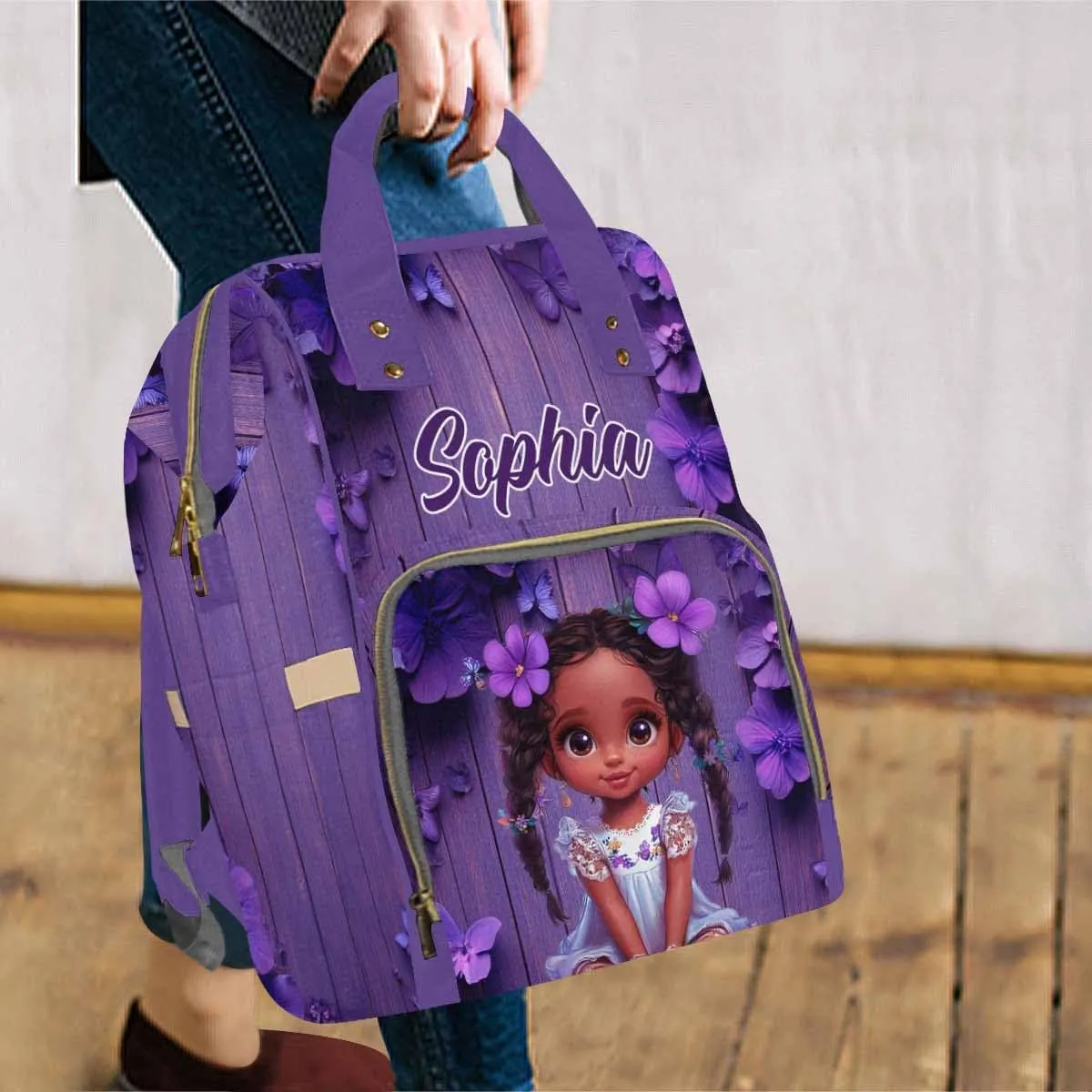 Custom Made Diaper Bags for Men Women, Customized Lovely Girl Purple Diaper Bags Personalized Mommy Nursing Shoulder Casual Daypack forWomen