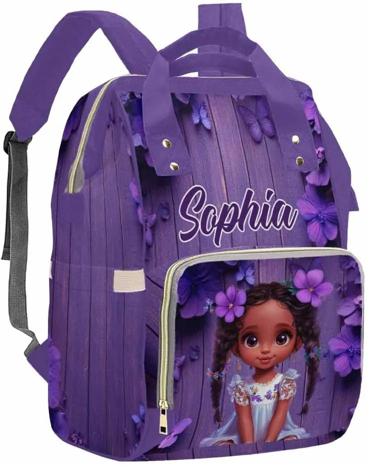 Custom Made Diaper Bags for Men Women, Customized Lovely Girl Purple Diaper Bags Personalized Mommy Nursing Shoulder Casual Daypack forWomen