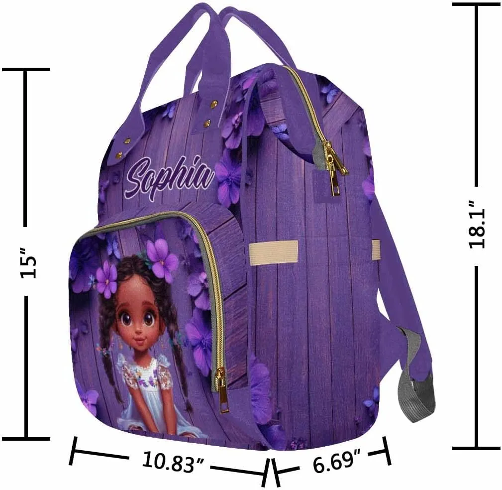 Custom Made Diaper Bags for Men Women, Customized Lovely Girl Purple Diaper Bags Personalized Mommy Nursing Shoulder Casual Daypack forWomen