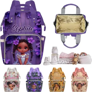 Custom Made Diaper Bags for Men Women, Customized Lovely Girl Purple Diaper Bags Personalized Mommy Nursing Shoulder Casual Daypack forWomen